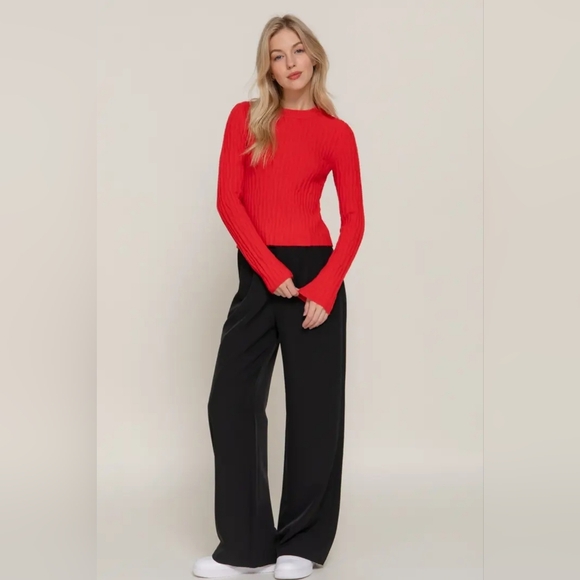 Long Sleeve Crew Neck Irregular Rib Sweater - Picture 3 of 3